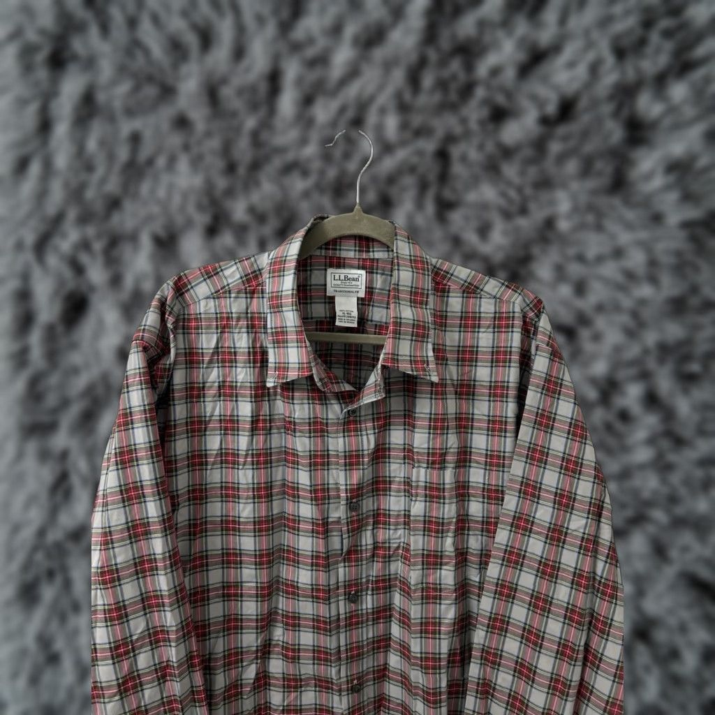 Vintage LL Bean Kennebunk Plaid Sport Shirt Mens XL Gray Red 100% Cotton Long Sleeve Button-Up with Pocket Vintage? No Size US XL / EU 56 / 4 - 1 Thumbnail