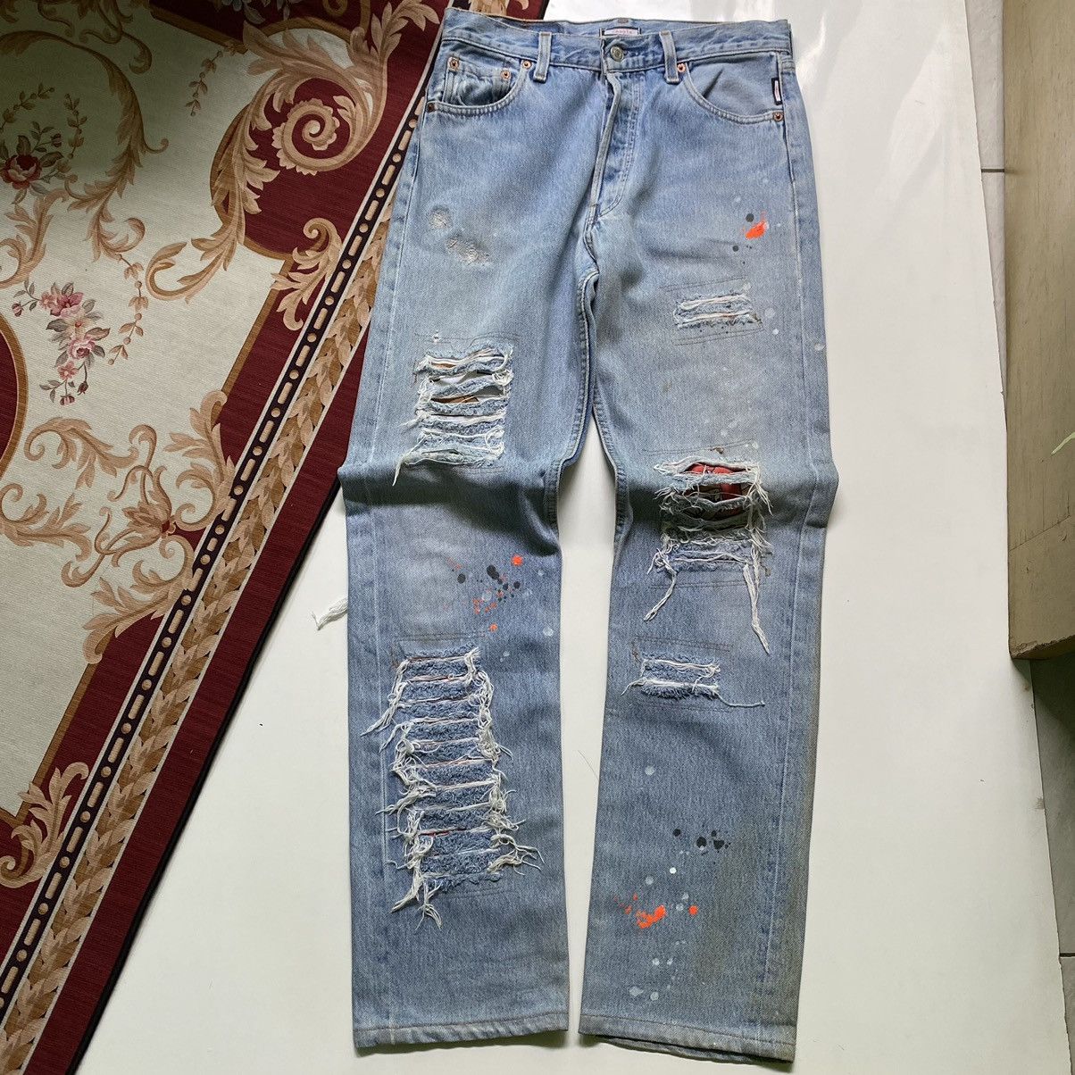 Japanese Brand × Levi's × Vintage RARE 💰 Vintage Levi’s 501 Rebuild Rips Grunge Denim " SAMPLE Size US 29 - 1 Thumbnail
