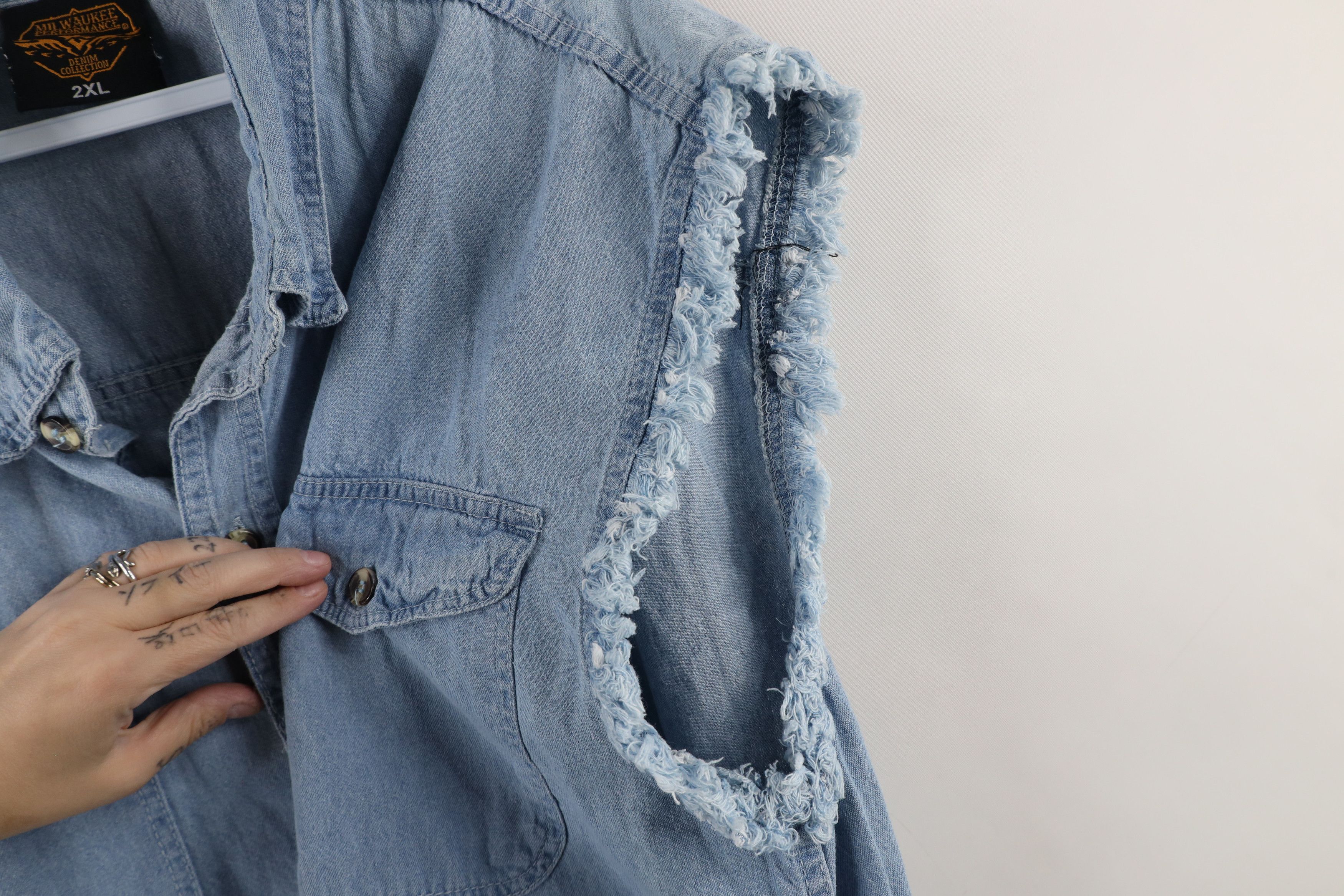 Vintage Vintage 90s Streetwear Motorcycle Denim Button Shirt Blue Size US XXL / EU 58 / 5 - 4 Thumbnail
