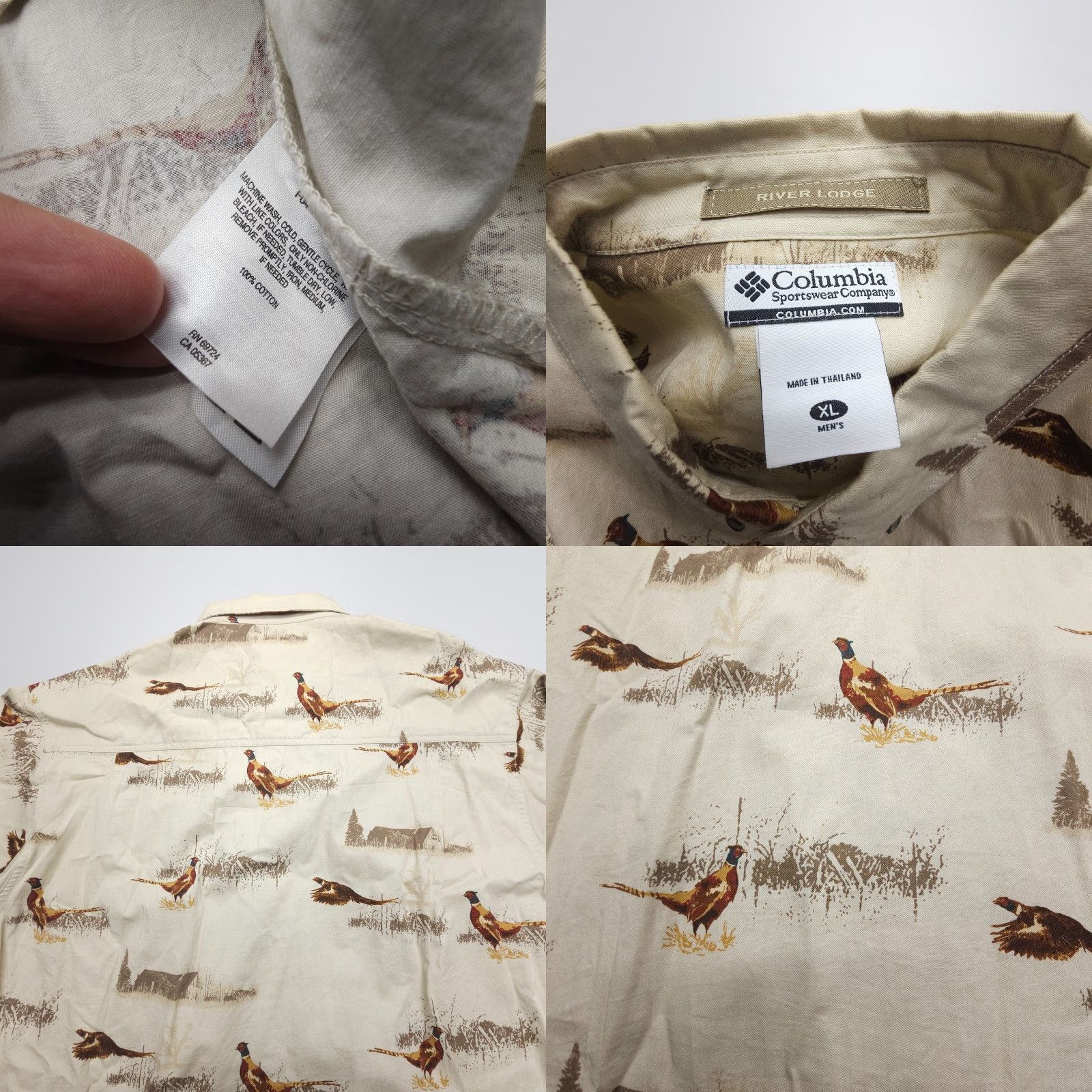 Vintage Columbia Shirt Mens XL Button-Up Twill Beig e Pheasant Print Long Sleeve Bird Outdoor River Lodge Pattern Size US XL / EU 56 / 4 - 8 Thumbnail