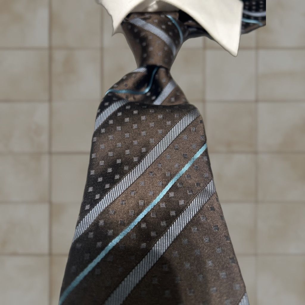 Romeo Gigli VINTAGE ROMEO GIGLI Mens Silk Classic Necktie ITALY Luxury Brown/Blue Geometric 60" 3.75" Tie Mens Size ONE SIZE - 1 Thumbnail