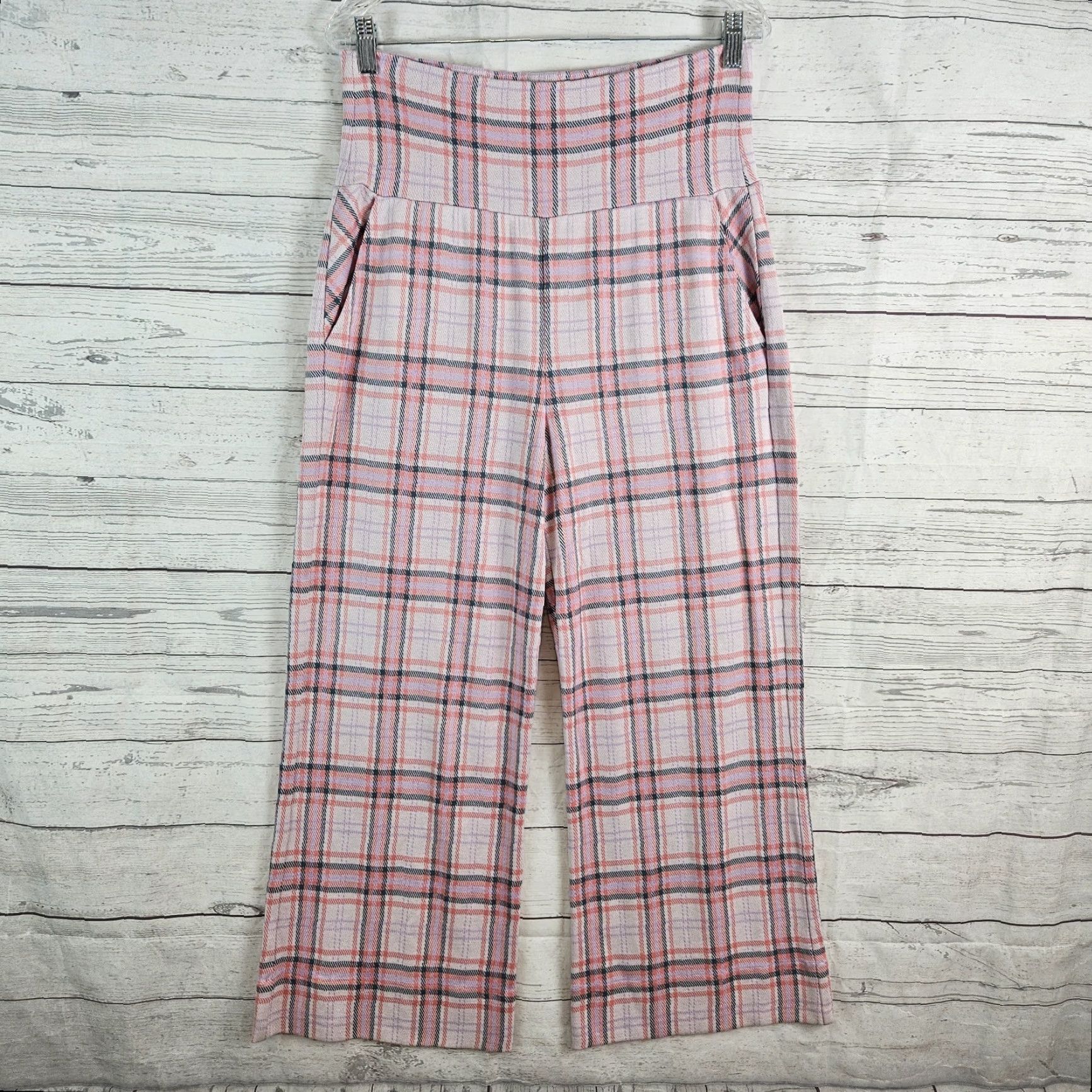 Vintage Cabi Womens Playdate Crop Wide-Leg Pants Sz Medium Pink Plaid High Rise Size 32" / US 10 / IT 46 - 2 Thumbnail