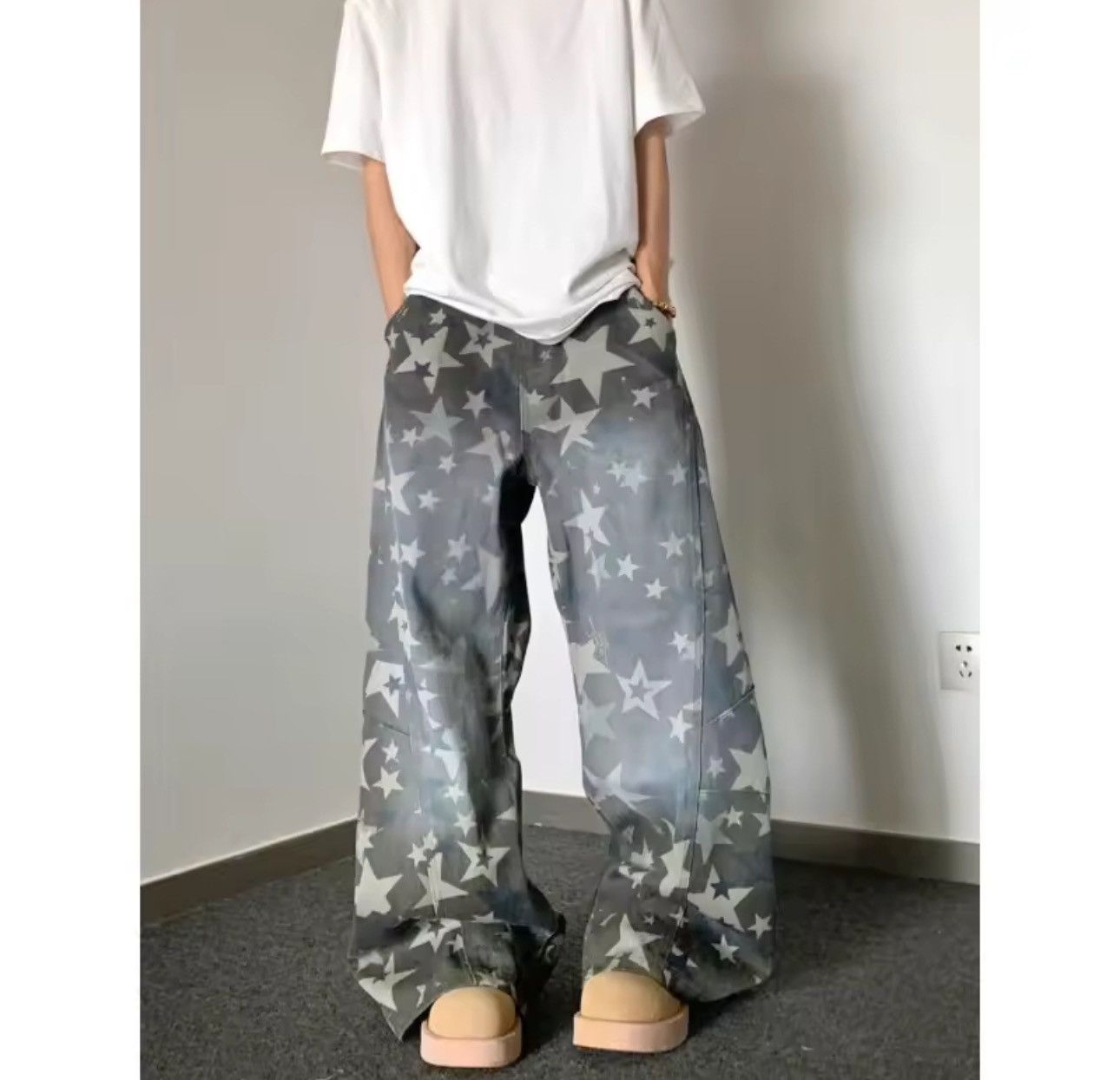 Jean Retro Vintage Style Star Printed Cargo Loose Jeans Size US 30 / EU 46 - 5 Thumbnail
