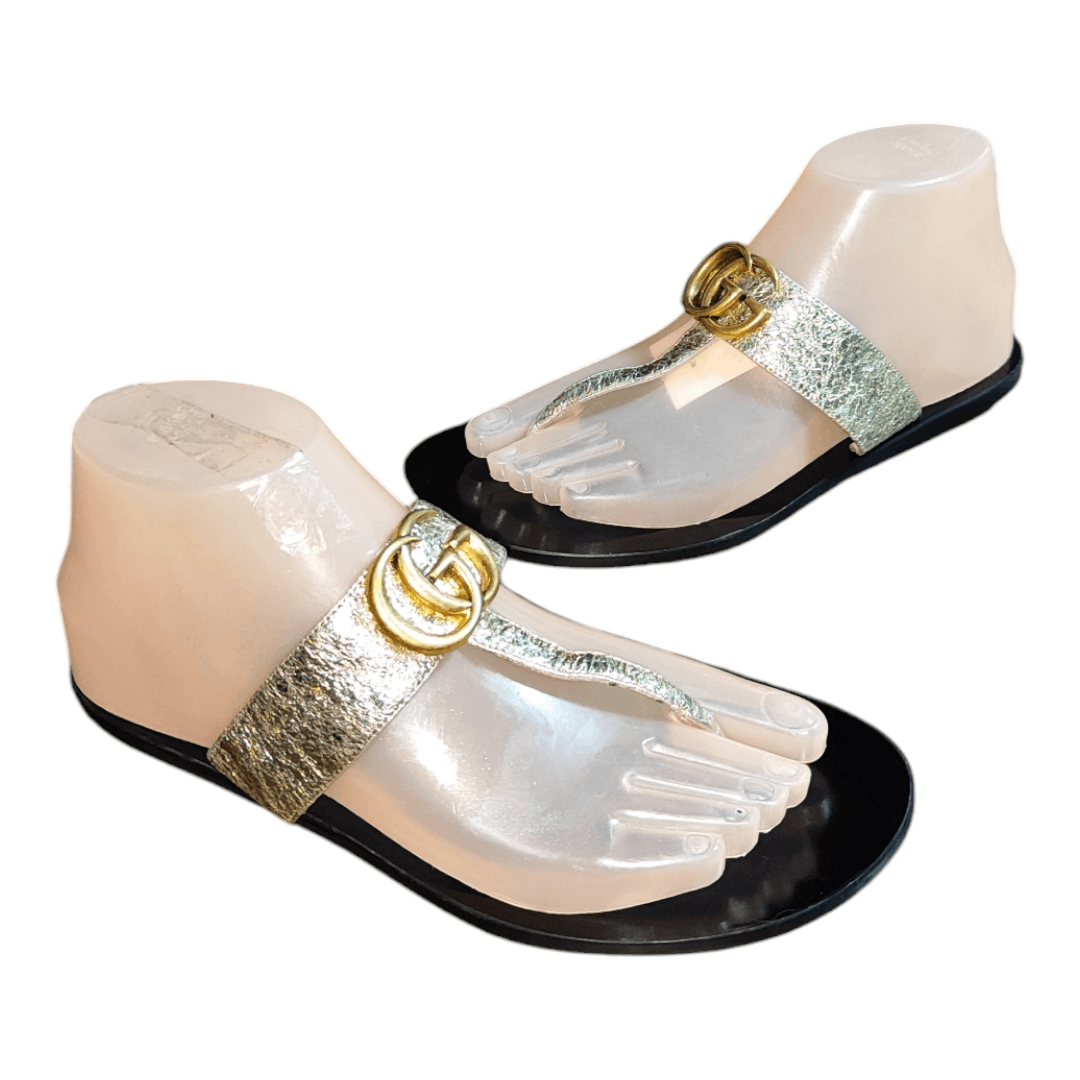 Gucci GUCCI Nappa Galassia Marmont GG Gold Thong flat Sandal Size US 7 / IT 37 - 7 Thumbnail