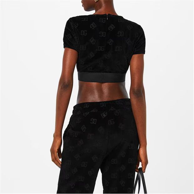 Dolce & Gabbana o1g2r1mq1024 Flocked Cropped Jersey T-Shirt in Nero Size XS / US 0-2 / IT 36-38 - 6 Thumbnail