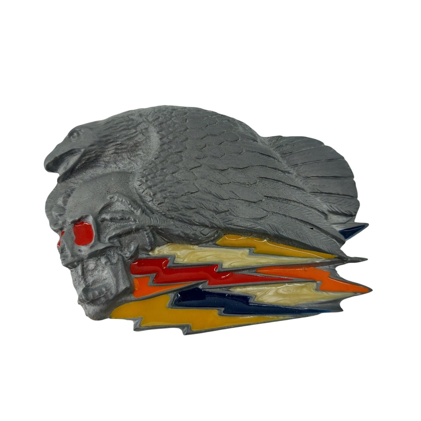 Vintage Biker Skull Eagle Lightning Bolt Belt Buckle Enamel Skeleton Size ONE SIZE - 1 Thumbnail