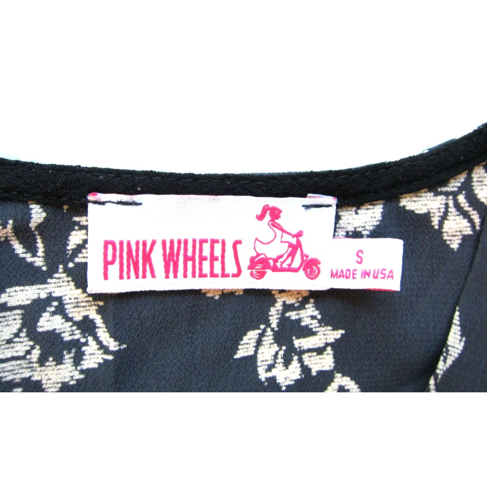 Pinko Pink Wheels Dress Short Sleeve V-Neck Midi Floral 100% Rayon Grey Small Womens Regular Pink Wheels Size 28" / US 6 / IT 42 - 3 Thumbnail