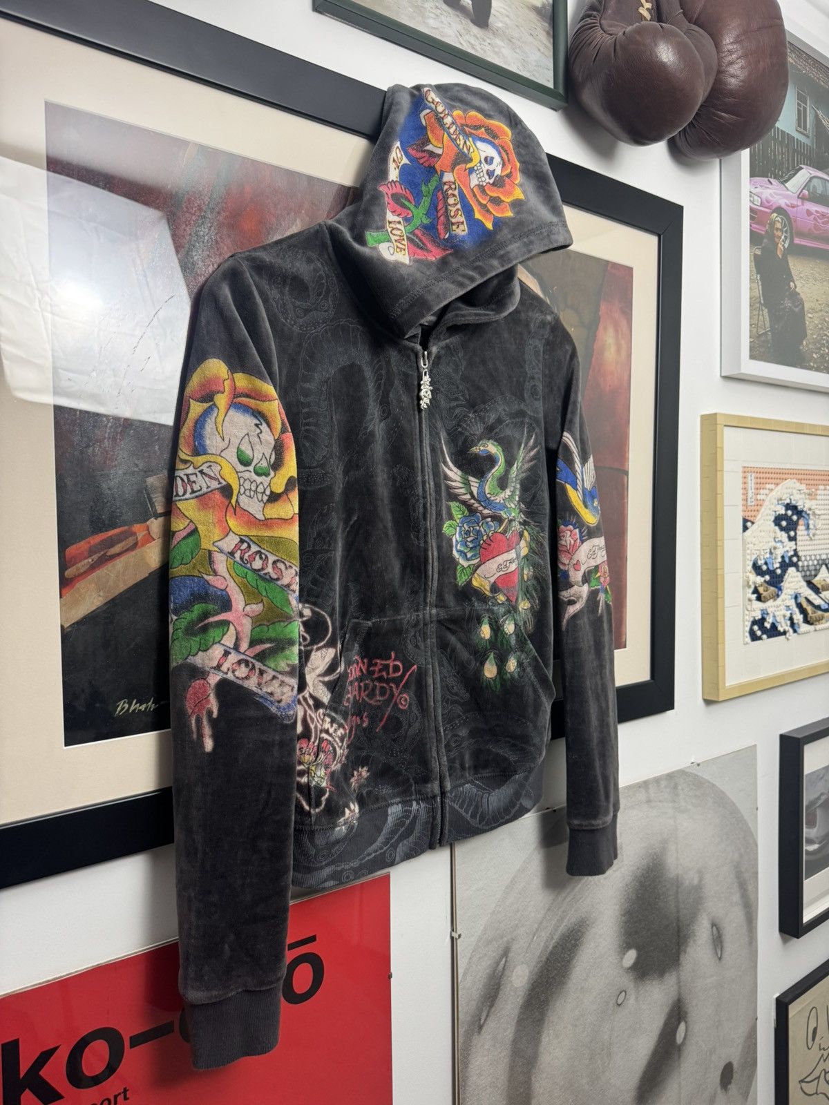 Ed Hardy Ed Hardy Women Zip Velour Velvet Hoodie Drip Y2k Tattoo Hype Size L / US 10 / IT 46 - 3 Thumbnail