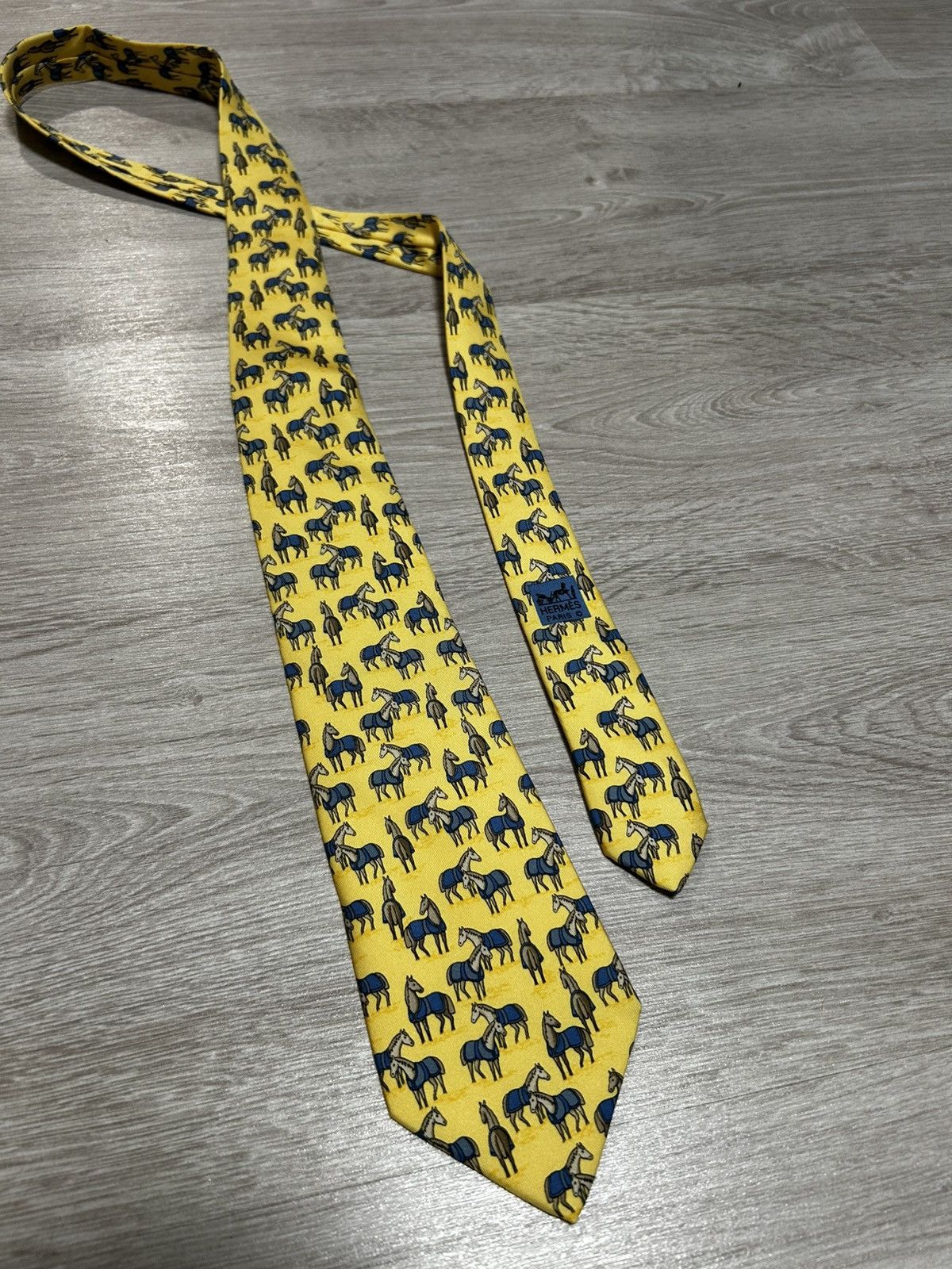 Hermes Hermes Tie Silk Horses yellow France Size ONE SIZE - 1 Thumbnail