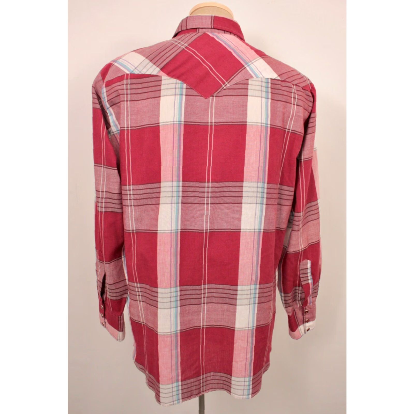 Vintage VINTAGE H Bar C Shirt Mens Western 80s Red White Plaid Sz Large 16.5 35 1980s Mens Size US L / EU 52-54 / 3 - 2 Thumbnail