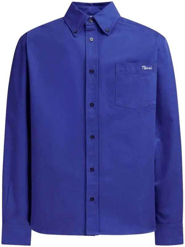 Marni o1w1db11125 Logo-Embroidered Cotton Shirt in Blue Size US XL / EU 56 / 4 - 1 Thumbnail
