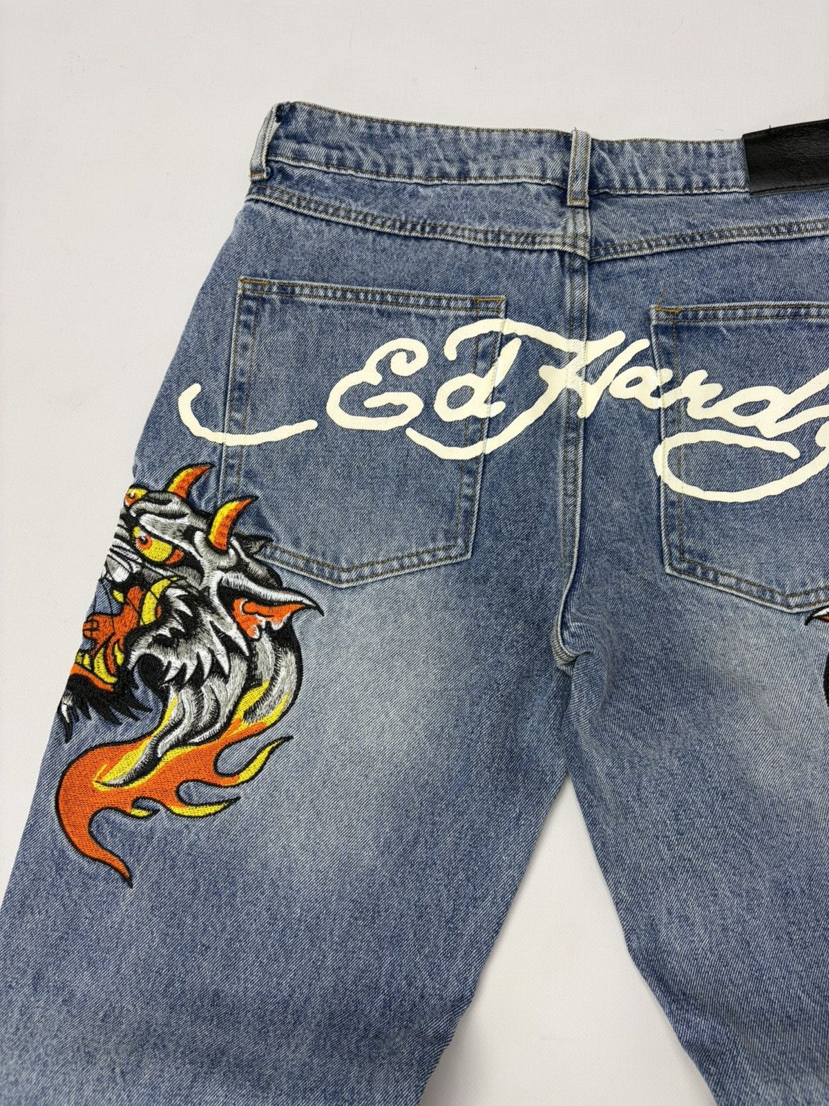 Ed Hardy Vintage Ed Hardy Embroidered Flame Denim Jeans Y2K Biker Size US 31 - 3 Thumbnail