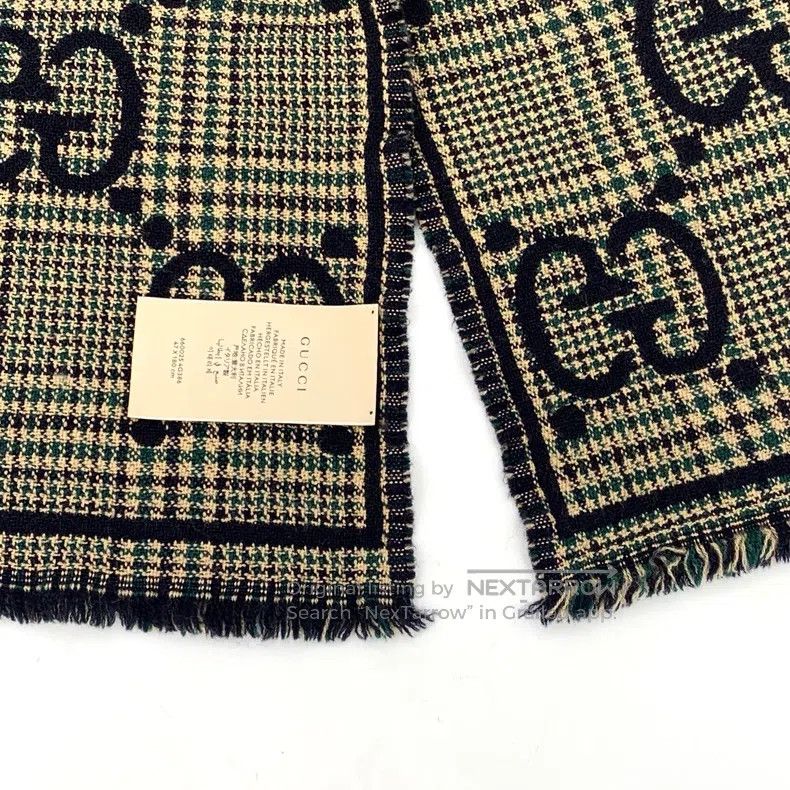 Gucci Gucci Black logo jacquard full-print wool tassel scarf Size ONE SIZE - 6 Thumbnail