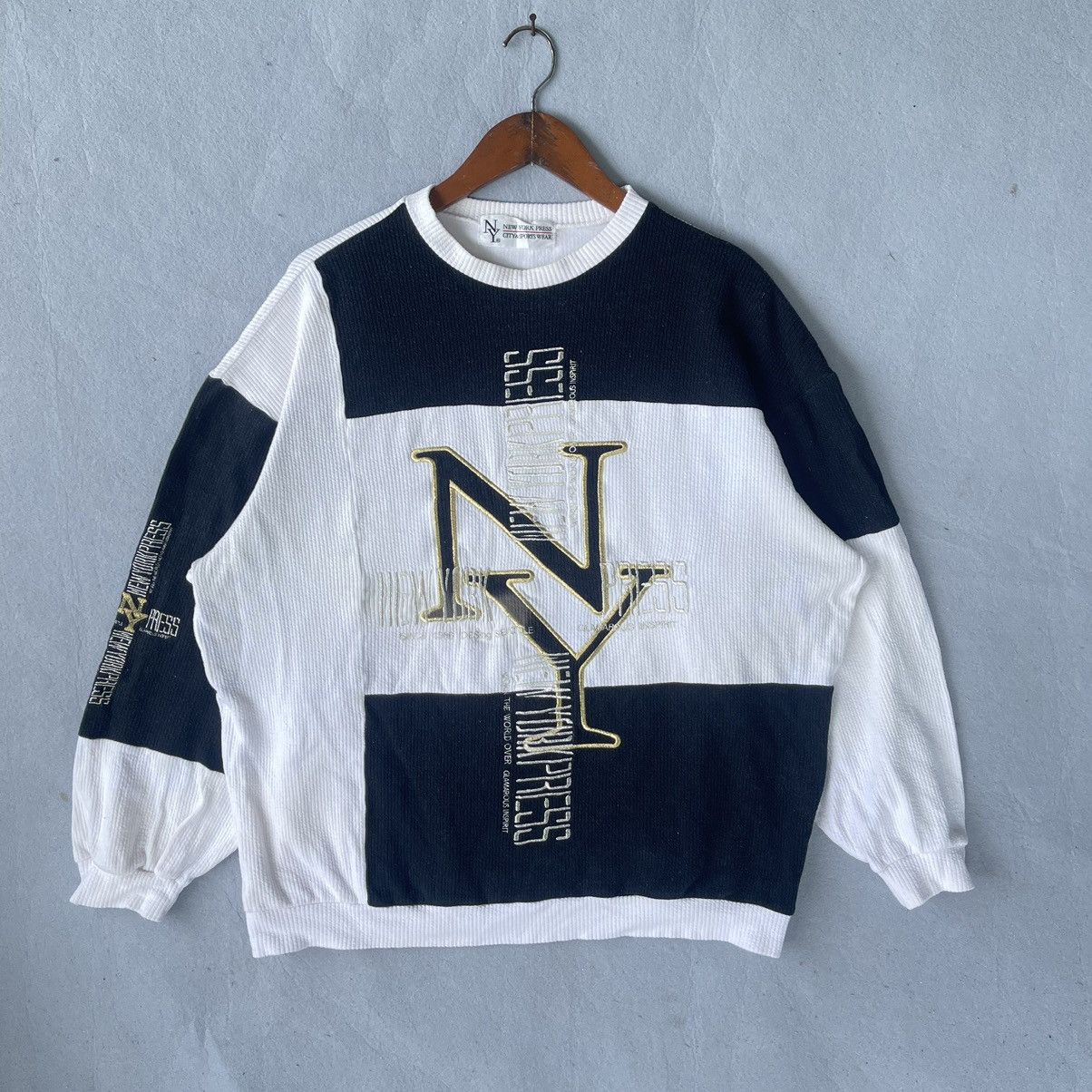Designer Vintage 90s NY Press City Sportswear Patchwork Sweatshirt Size US XL / EU 56 / 4 - 1 Thumbnail