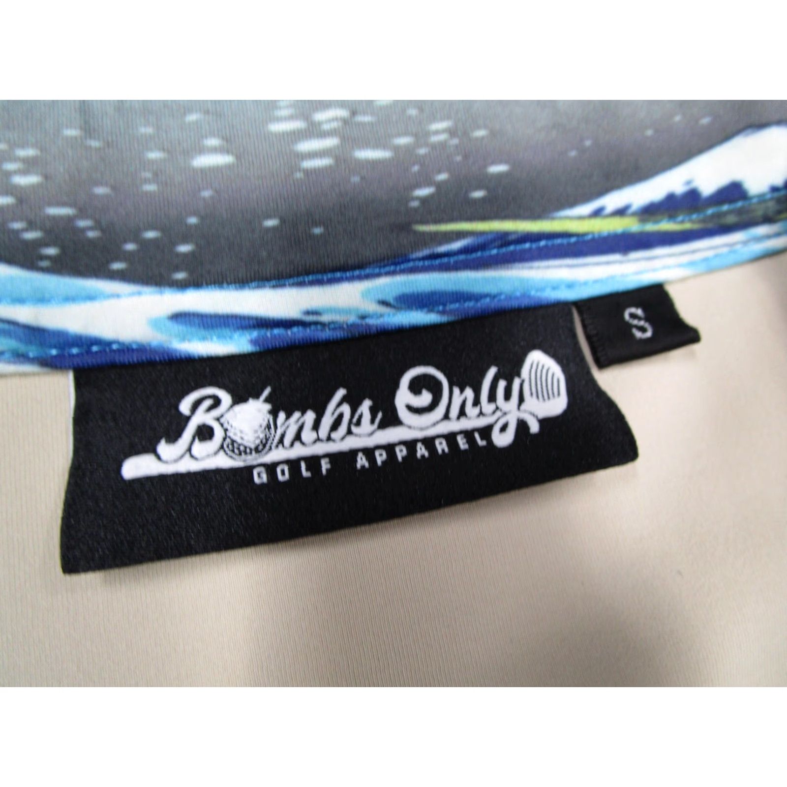 Vintage Bombs Only Polo Shirt Mens Small Beige Blue Wave Collar Stretch Size US S / EU 44-46 / 1 - 3 Thumbnail
