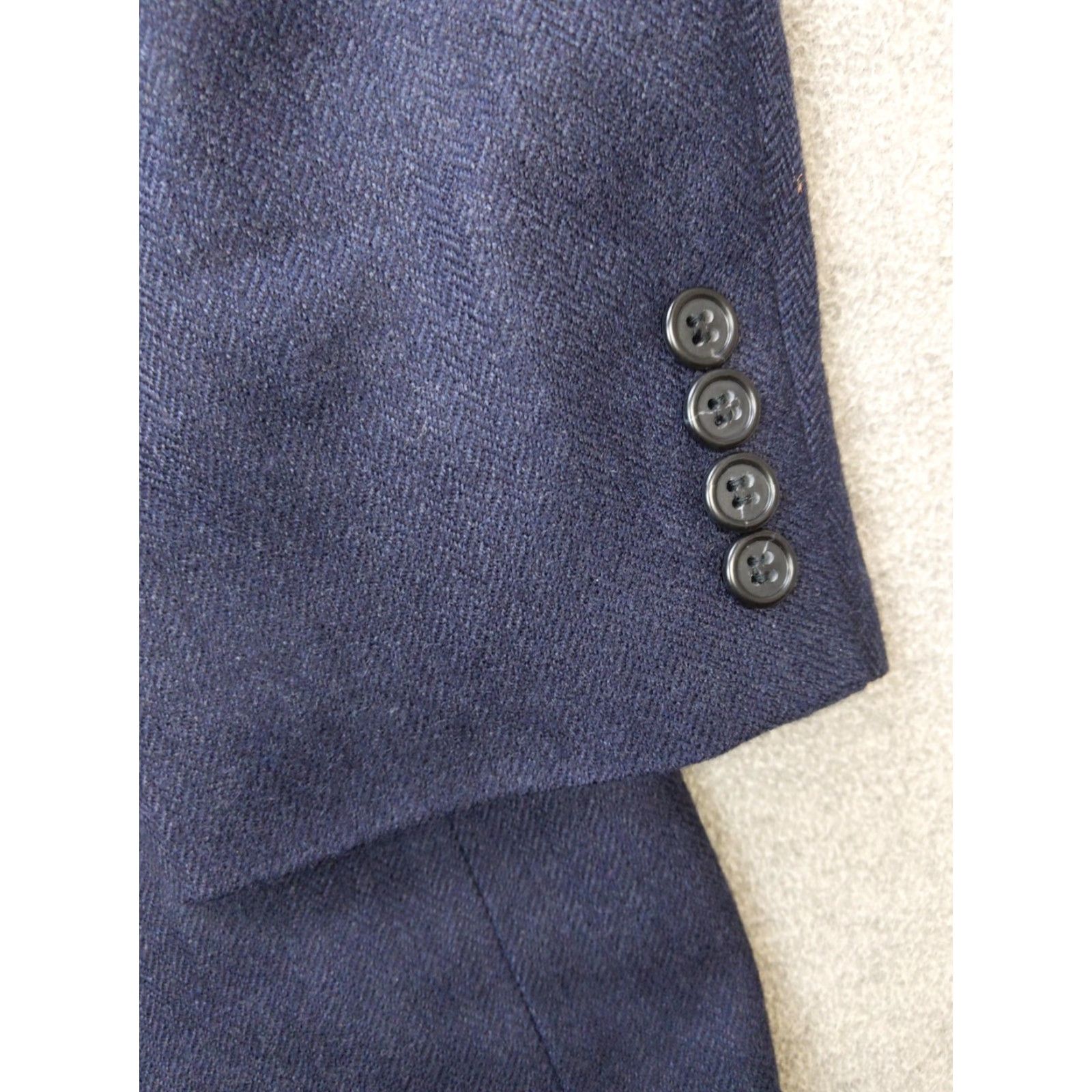 Stafford Stafford Sport Coat Mens 48R Blue Wool Herringbone Tweed Blazer Jacket Notch Lapel 3-Button Front Single-Breasted Formal Business 2 Piece Fall Winter Size 48R - 2 Thumbnail