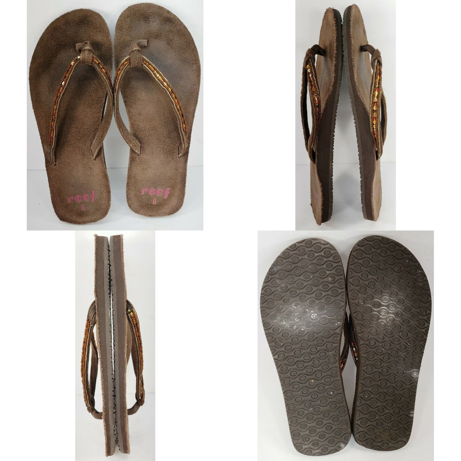 REEF Reef Women's Brown Sparkles Flip Flops Slip On Bling Suede Insoles Sandals Glitter Adult 8M Size US 8 / IT 38 - 8 Thumbnail