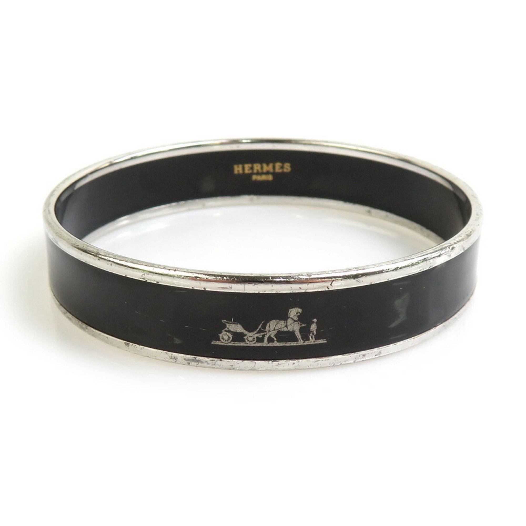 HERMES Belt motif bangle bracelet black x silver aq9982 Pre-Owned Hermes HERMES bangle bracelet click clack metal  main image 3