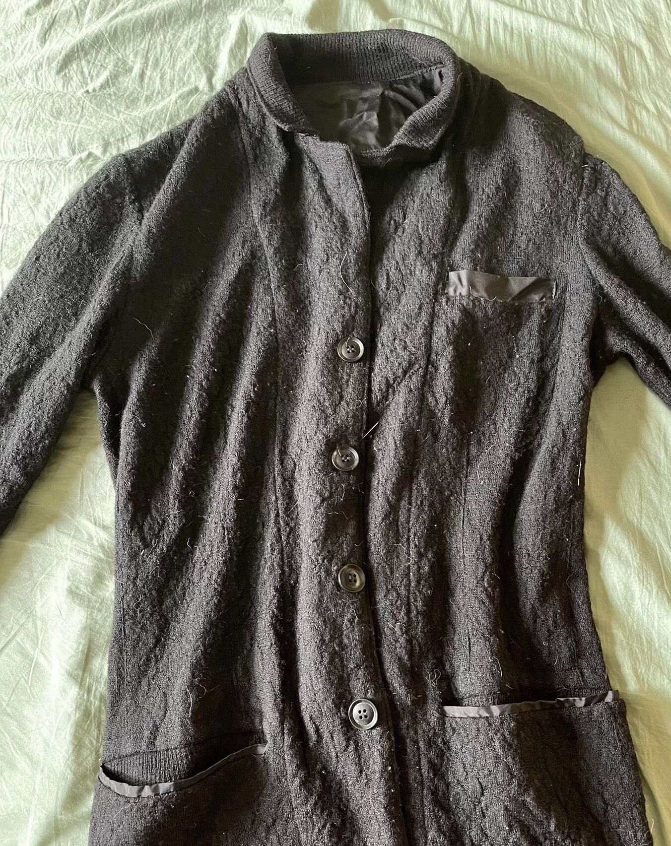 Yohji Yamamoto Black Wool Knitted Coat by Yohji Yamamoto Size US L / EU 52-54 / 3 - 1 Thumbnail