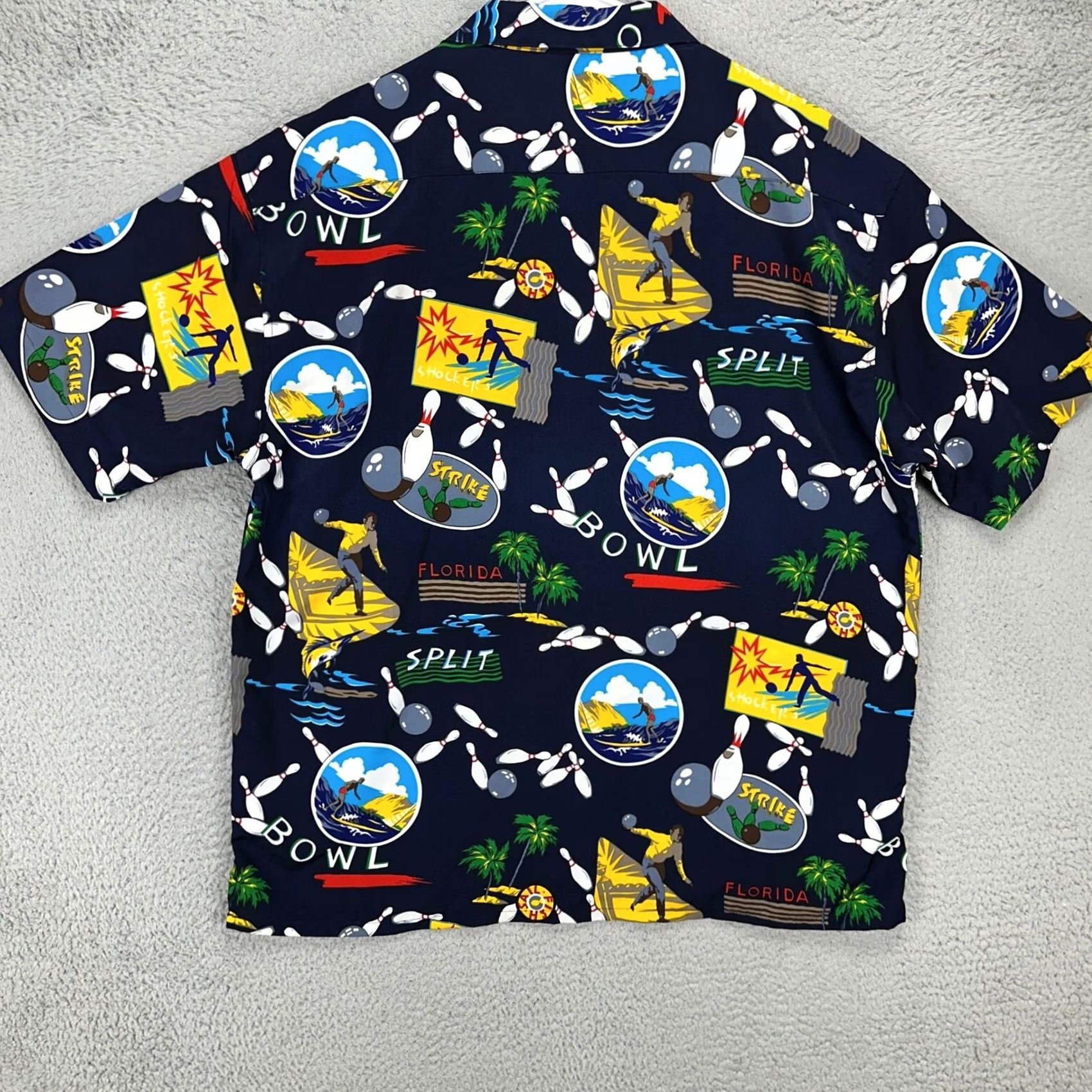 Vintage VINTAGE? Box-Office Men Hawaiian Shirt XL Navy Blue Yellow Bowling Button Up Short Sleeve Size US XL / EU 56 / 4 - 3 Thumbnail