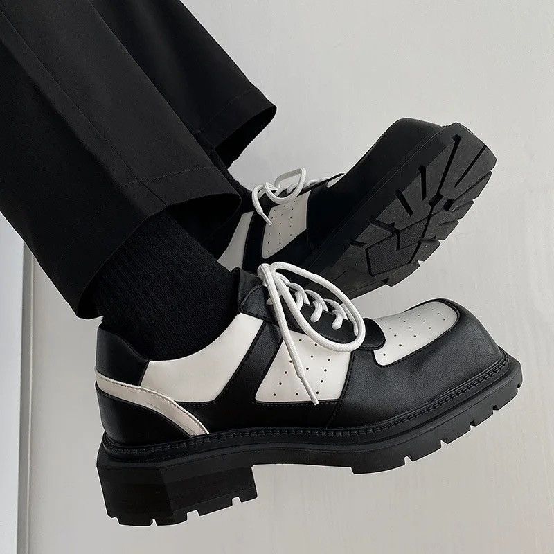 image of Designer Patchwork Fashion Pu Leather Casual Boots Shoes in Black White, Men's (Size 10)