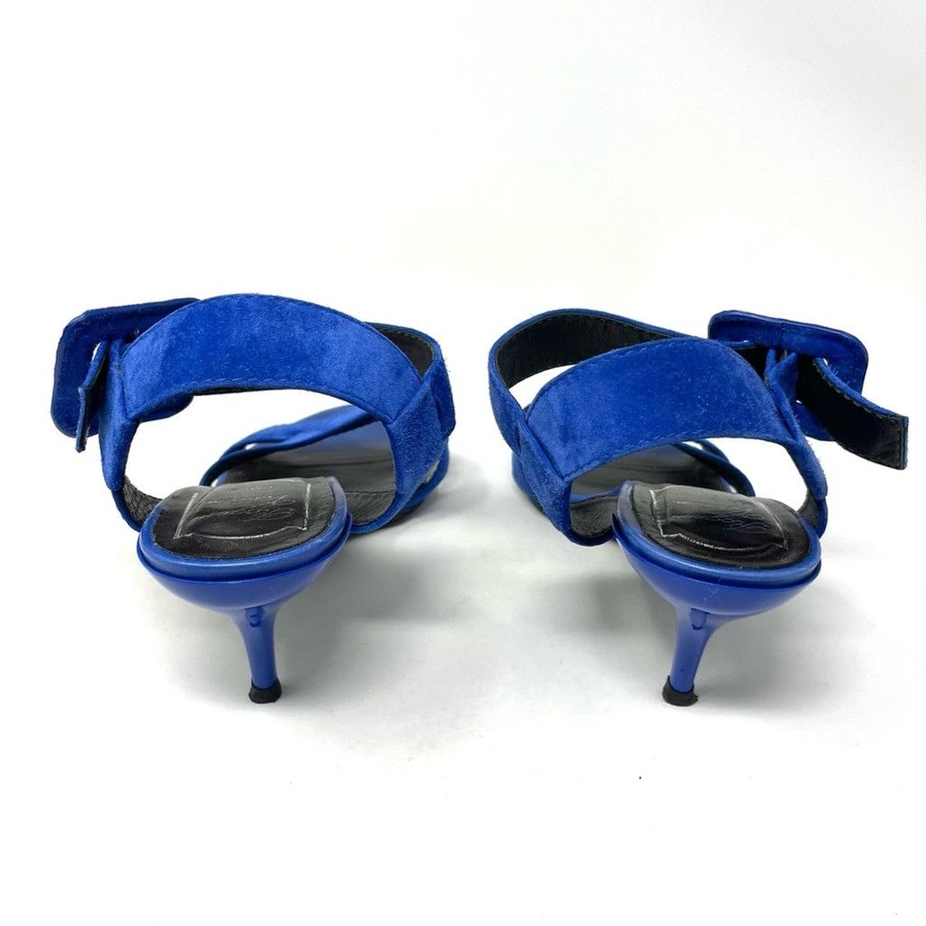 Roger Vivier Roger Vivier Blue Suede Criss Cross Kitten Heel Sandals 37.5 Size US 7.5 / IT 37.5 - 5 Thumbnail