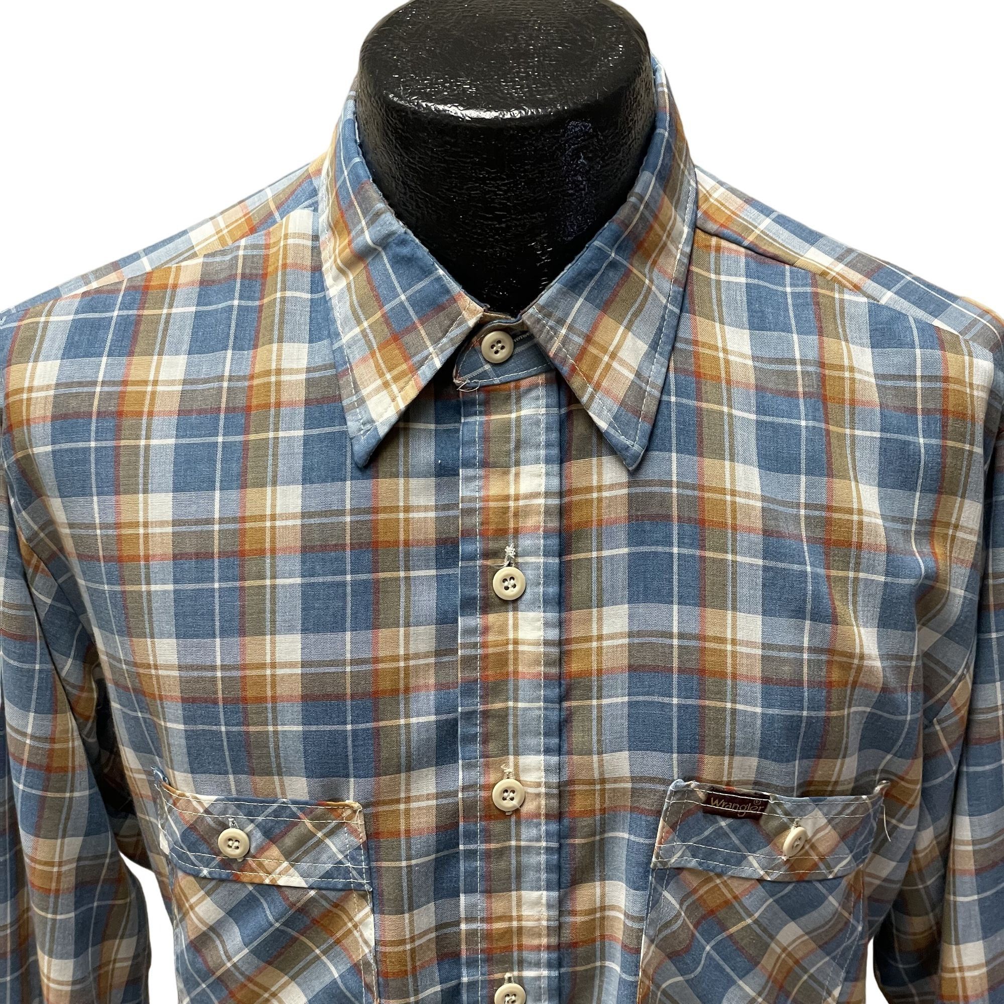 Wrangler Vtg Wrangler MOD Blue Copper SHADOW PLAID Hippie Shirt Size US L / EU 52-54 / 3 - 3 Thumbnail