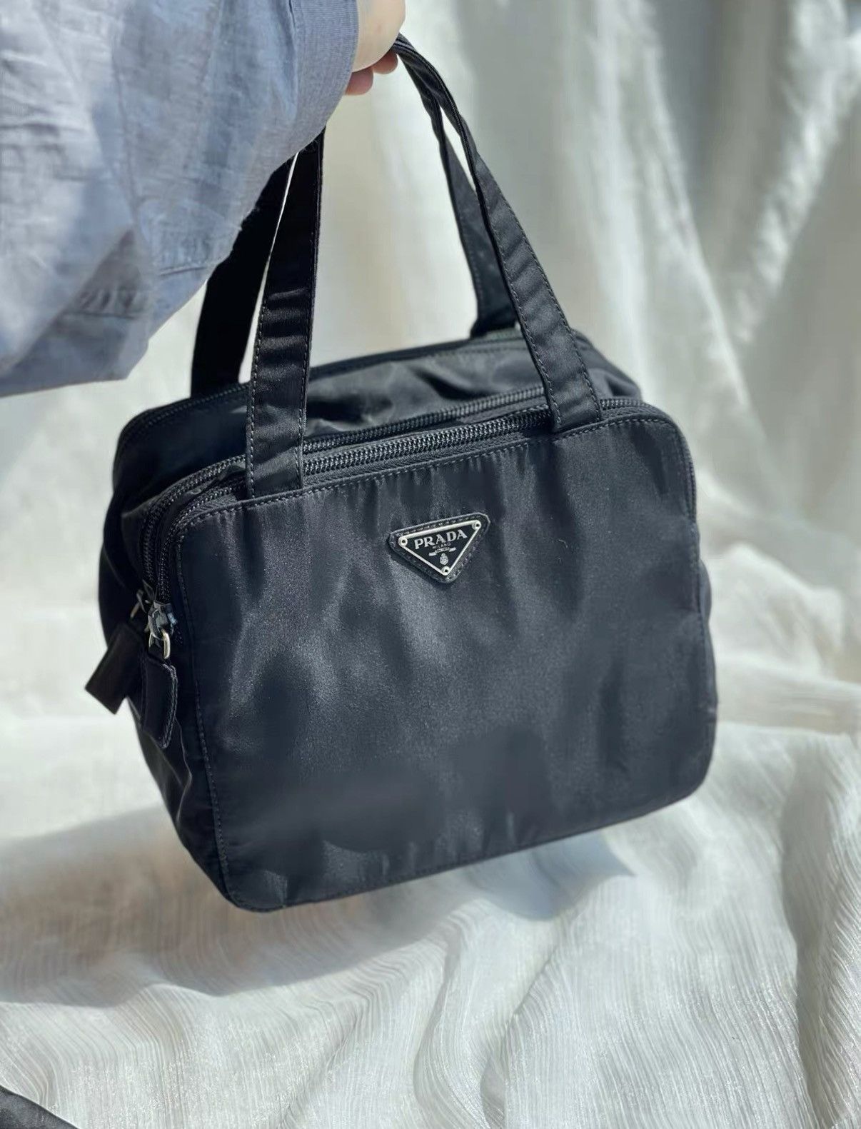 Prada Prada Mini Black & Silver Nylon Tofu Handbag J36 Size ONE SIZE - 3 Thumbnail