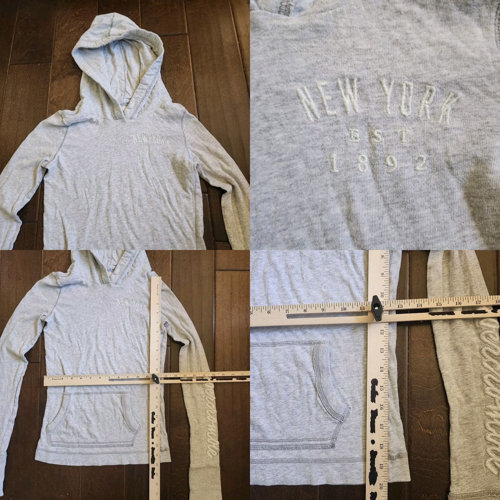 Vintage Grays Abercrombie New York Girl's Junior Gray Heathered Hoodie Sweater L Pullover Hooded Pockets Activewear Size L / US 10 / IT 46 - 8 Thumbnail