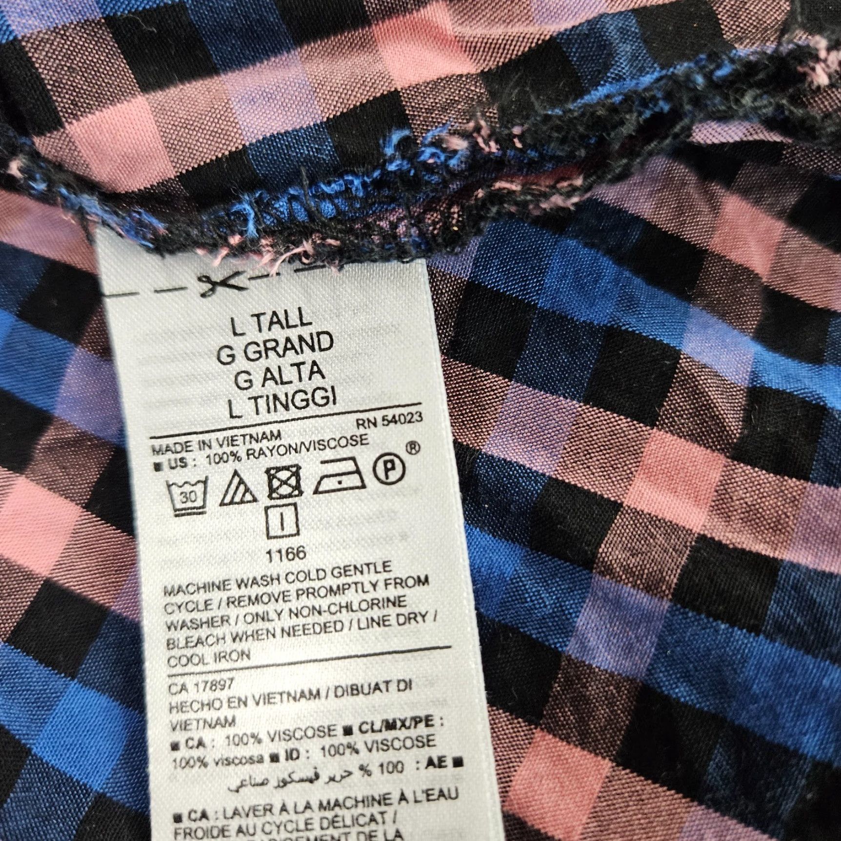Old Navy Old Navy Womens Top Blouse Tall L Pink Checkered Rayon Long Sleeve Shirt Size L / US 10 / IT 46 - 5 Thumbnail