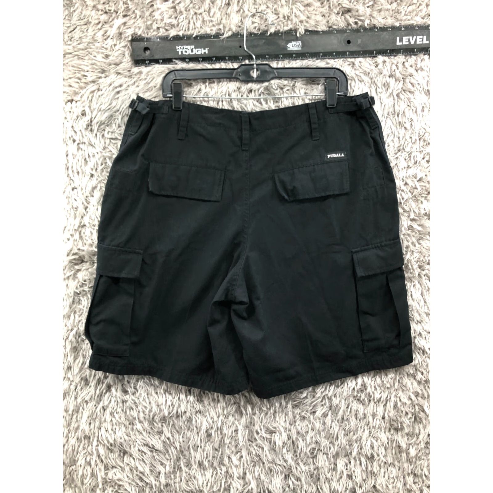 Vintage Pudala Cargo Shorts Mens Large Regular Mid Rise Dark Wash Black Cotton Blend 5-Pocket Cargo Style Logo Belt Loops Inseam 10 in Size US 33 - 6 Thumbnail