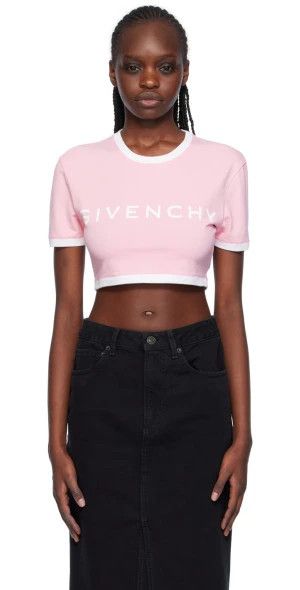 Givenchy o1srvl11e0924 Cropped T-Shirt in Pink/White Size S / US 4 / IT 40 - 2 Thumbnail