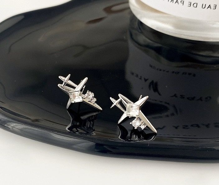 Jewelry Retro y2k punk crystal star stone earrings chrome spike Size ONE SIZE - 2 Thumbnail
