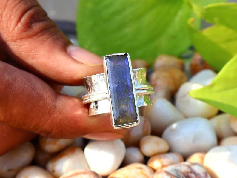 Handmade Labradorite Spinner Ring, Handmade Sterling Silver Ring Gift Size ONE SIZE - 5 Thumbnail