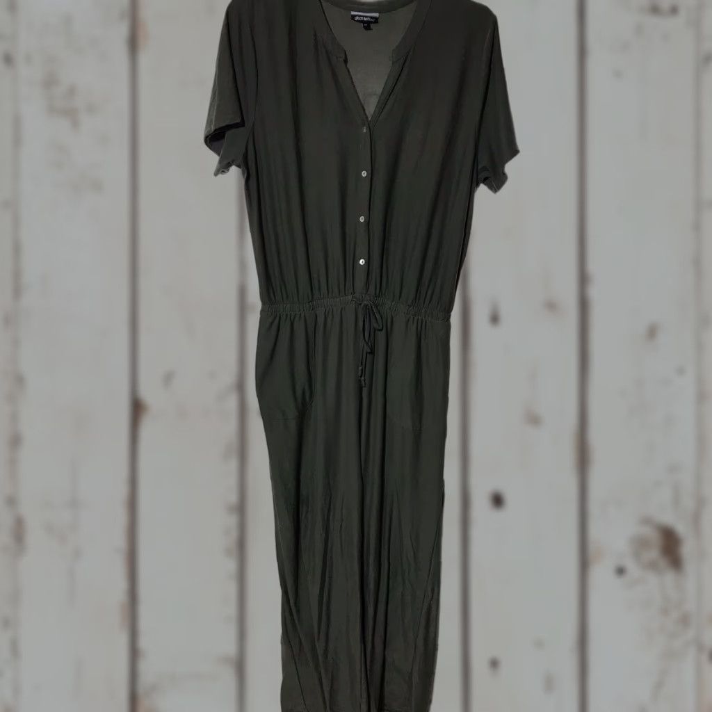 Olive Allison Brittney Romper Women XL Olive Poly Blend Pockets 1-Piece Wide-Leg Size 40" / US 18 - 1 Thumbnail