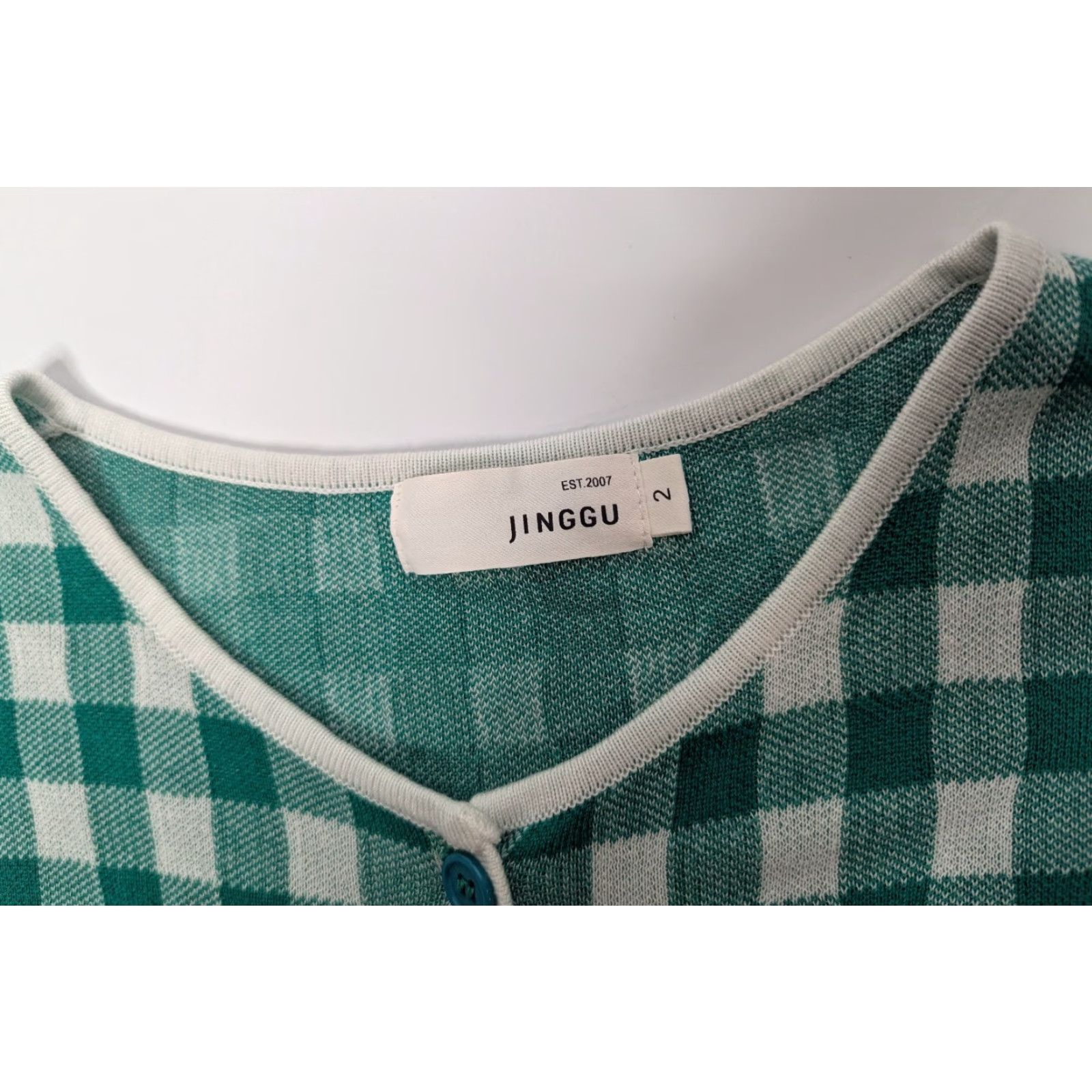 Vintage Jinggu Green Gingham Cardigan Womens Top Size 2 Knit Crew Neck Pockets Casual Fall Winter Size XS / US 0-2 / IT 36-38 - 6 Thumbnail