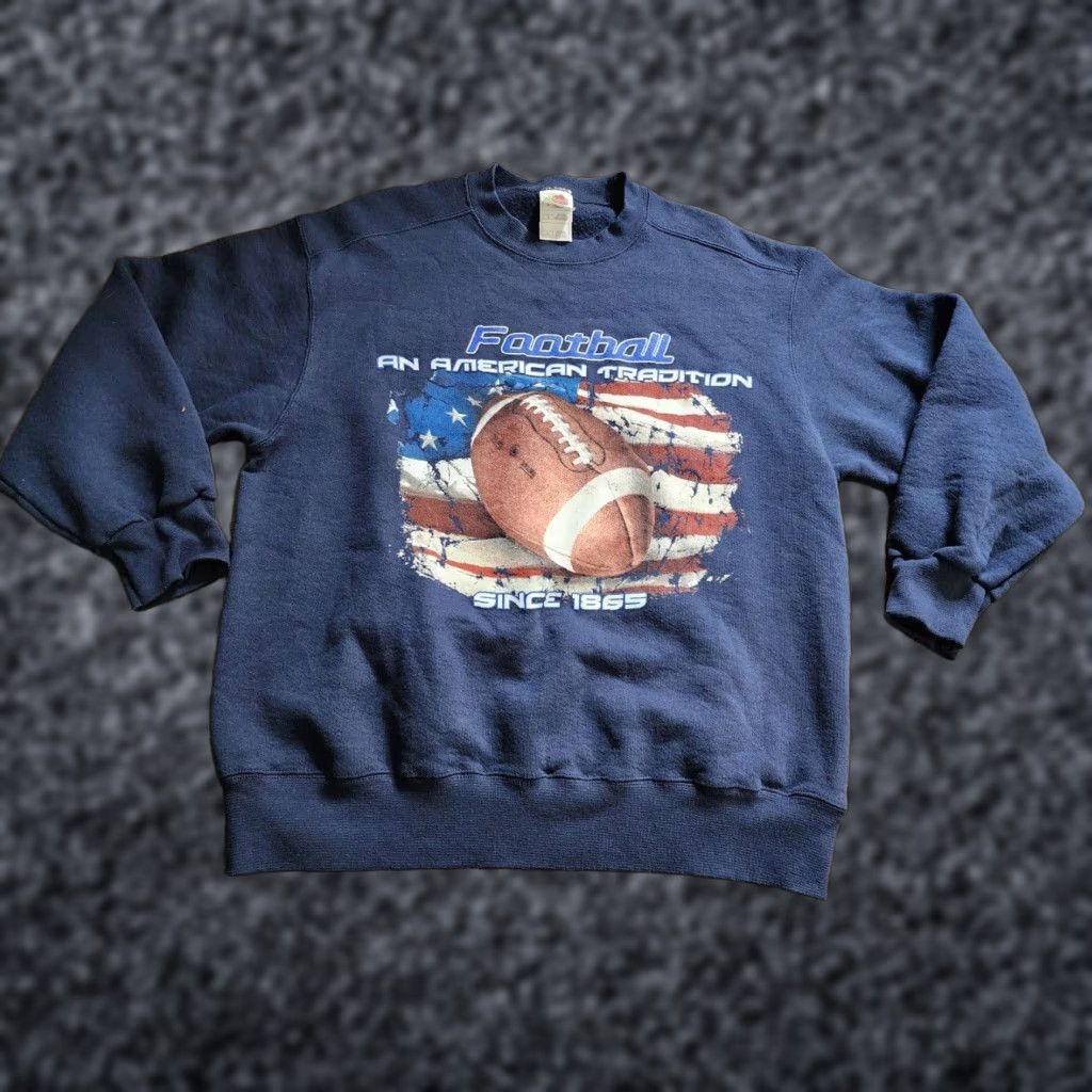 Fruit Of The Loom VINTAGE Fruit of the Loom Mens L Sweatshirt Crew Neck Football American Flag Blue Size US L / EU 52-54 / 3 - 1 Thumbnail