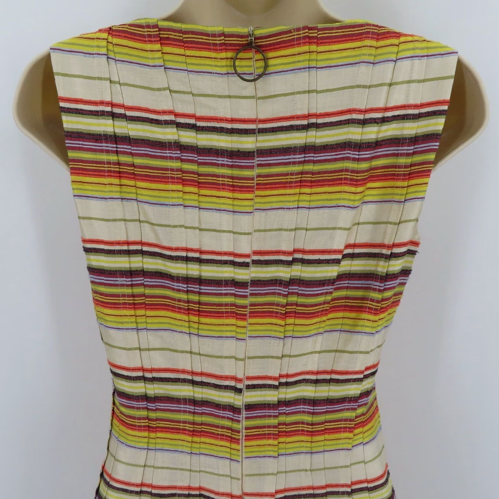 Akris Akris Punto Dress Woman 4 US 36 FR Multicolor Horizontal Stripe Pleated Knee Length Silk A-Line Sleeveless Zip Back Womens Size S / US 4 / IT 40 - 7 Thumbnail