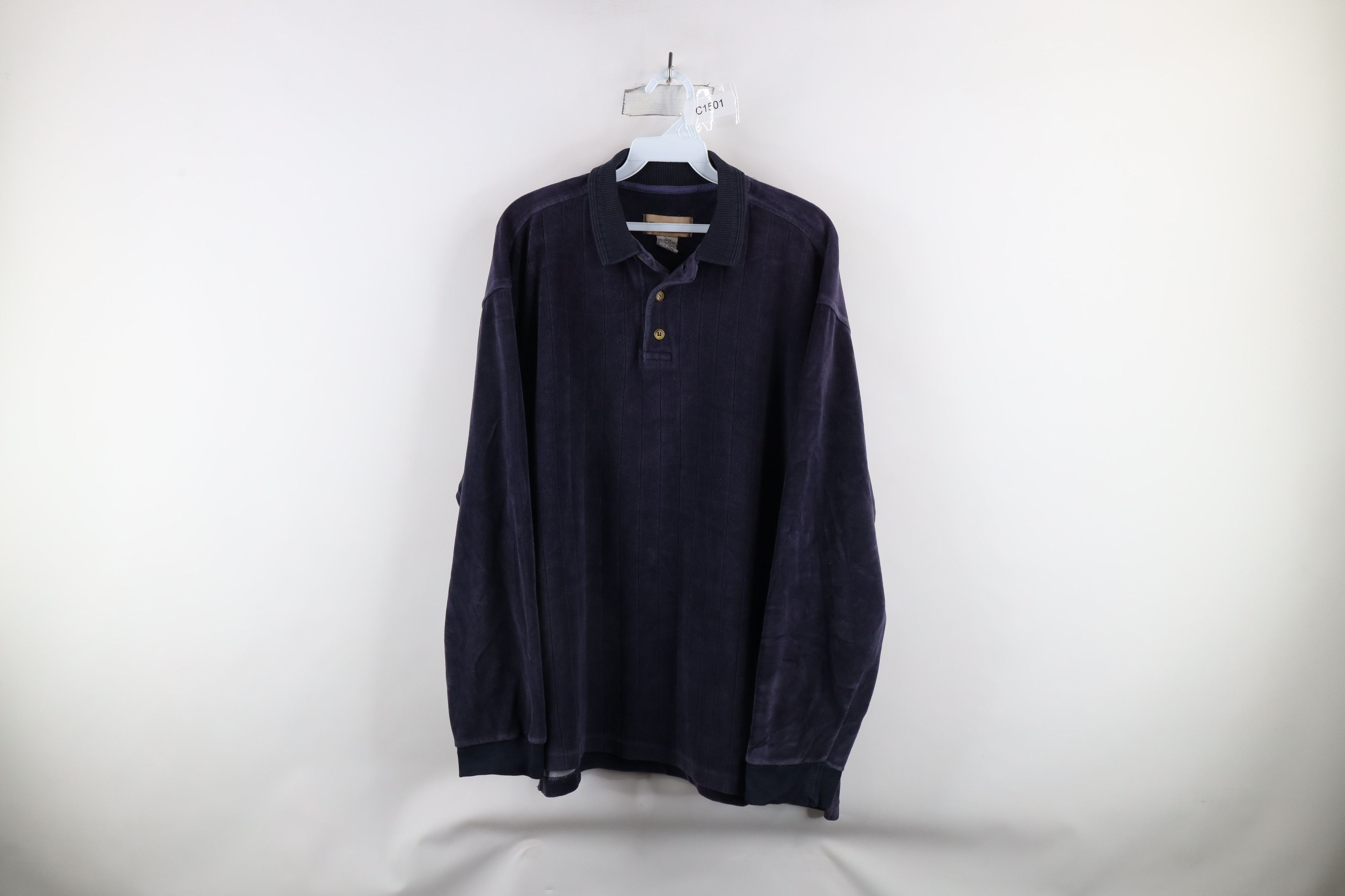 Vintage Vintage 90s Streetwear Striped Velour Long Sleeve Rugby Polo Size US L / EU 52-54 / 3 - 1 Thumbnail