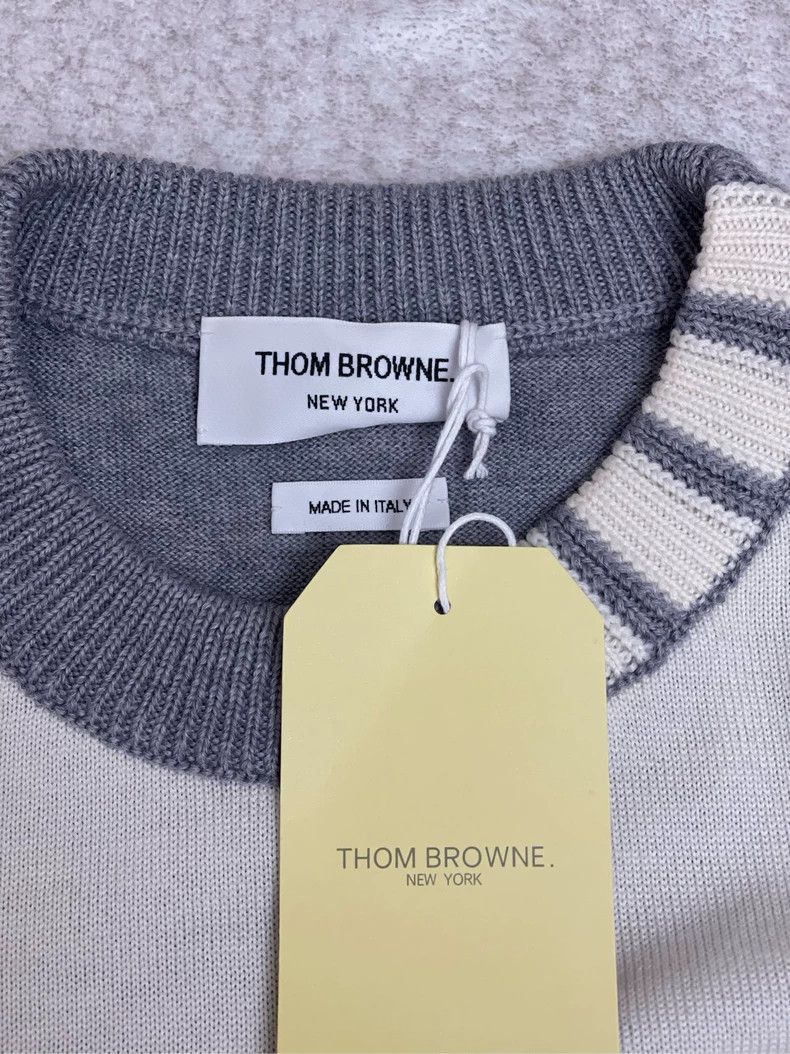 Thom Browne Thom browne Beige gray stitching neckline four-striped wool Size US M / EU 48-50 / 2 - 6 Thumbnail
