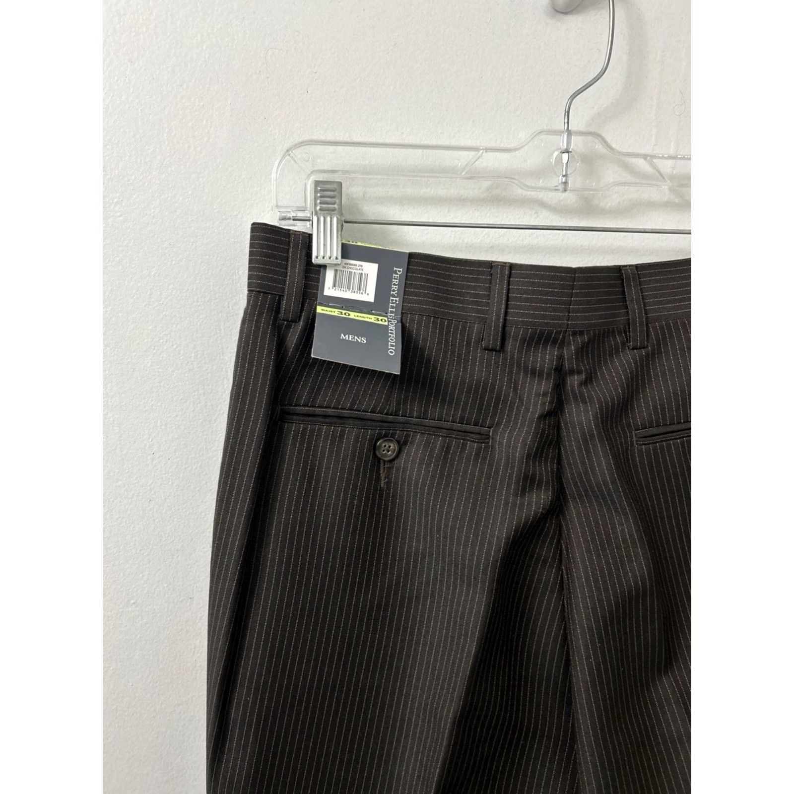 Perry Ellis Perry Ellis Portfolio Dress Pants Mens 30x30 Brown Pinstripe Straight Leg NWT Size US 30 / EU 46 - 4 Thumbnail