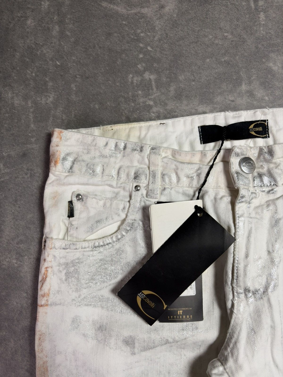 Just Cavalli 00s DSWT Just Cavalli Waxed Orange Silver Tones Flared Jeans Size US 27 - 6 Thumbnail