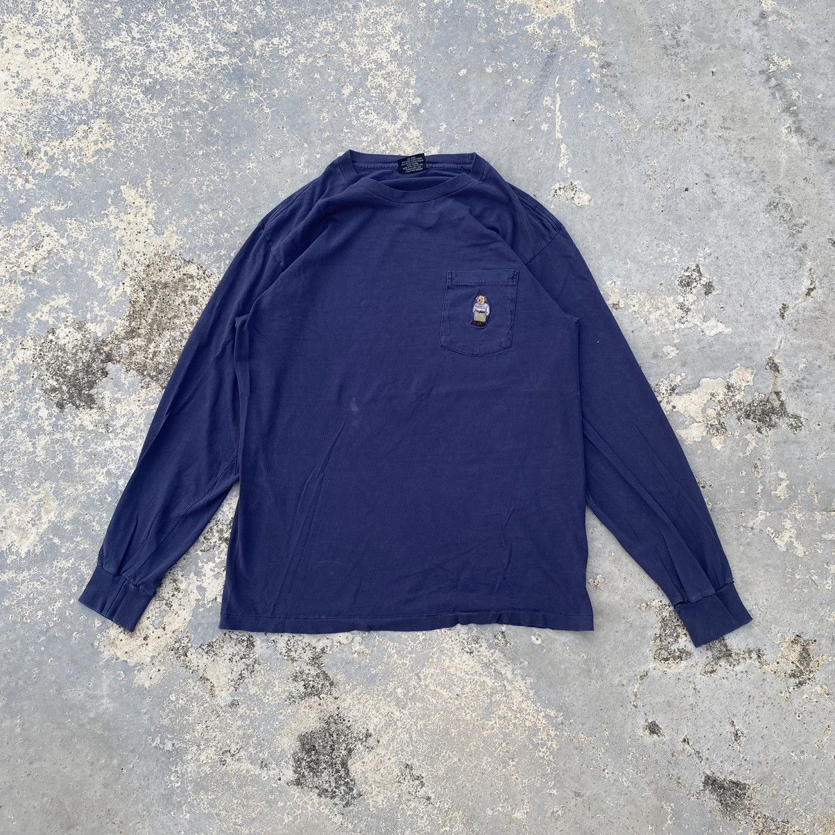 Polo Ralph Lauren × Vintage 90s polo ralph lauren bear long sleeve ripped pocket tee Size US S / EU 44-46 / 1 - 1 Thumbnail