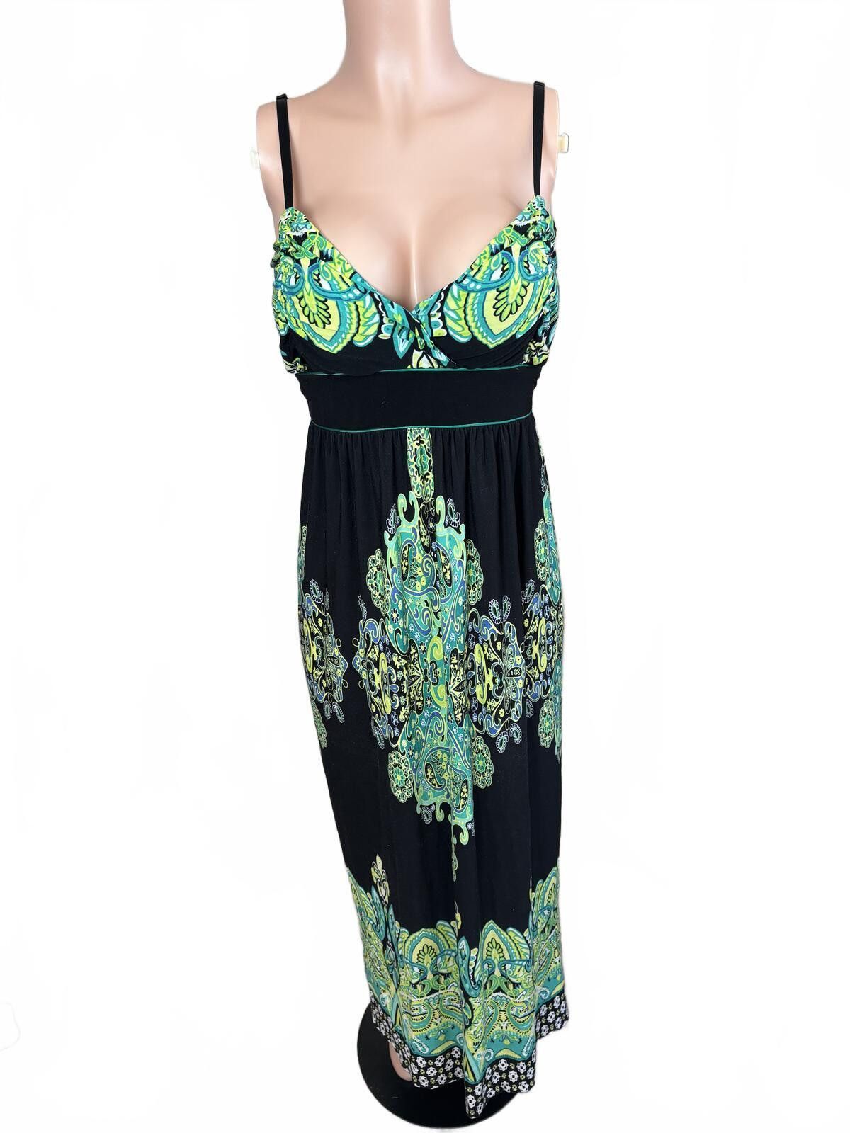 Staple Snap Bohemian Maxi Dress with Green & Blue Paisley Print. M Size M / US 6-8 / IT 42-44 - 2 Thumbnail