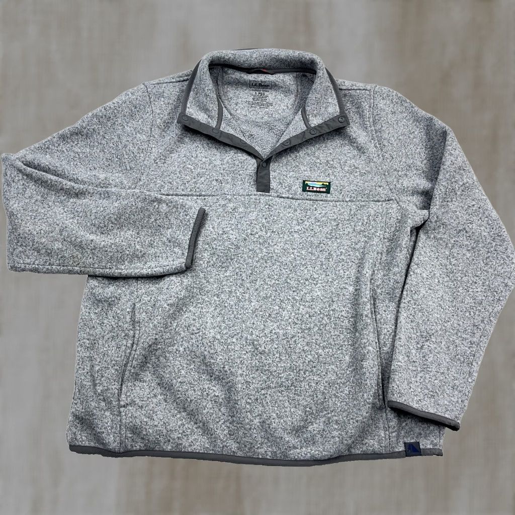 Vintage LL Bean Sweater Men Large Gray Pullover Snap T Fleece Slightly Fitted Heather Size US L / EU 52-54 / 3 - 1 Thumbnail
