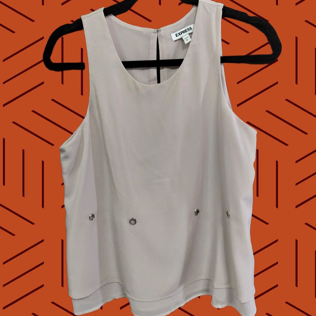 Express Express Beige Solid Polyester Women S Tank Top Size S / US 4 / IT 40 - 1 Thumbnail