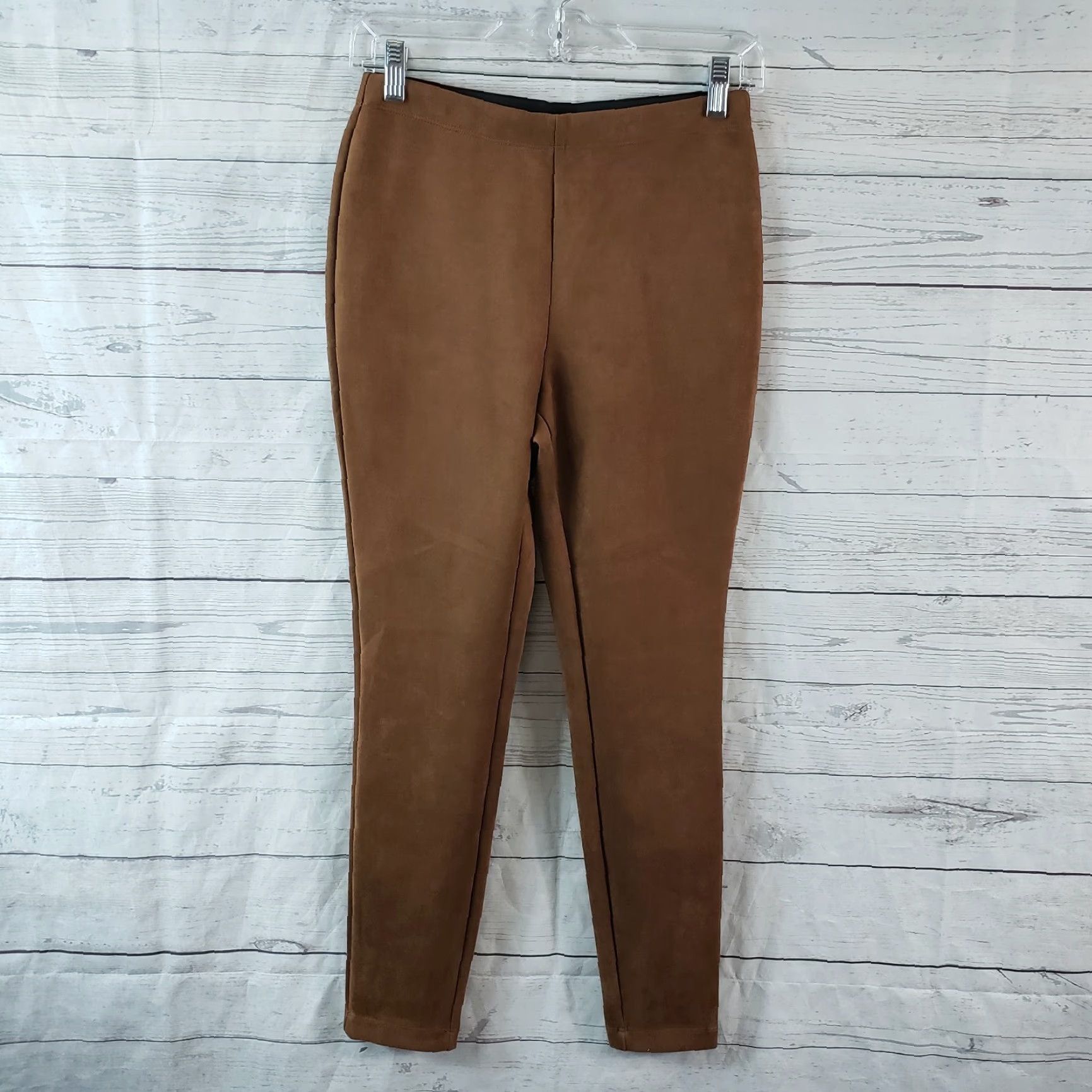 Vintage Catherine Malandrino Womens Pants PS Brown Faux Leather Skinny Pull On Cropped 25 Inseam Womens Pants Brown PS Size 28" / US 6 / IT 42 - 2 Thumbnail