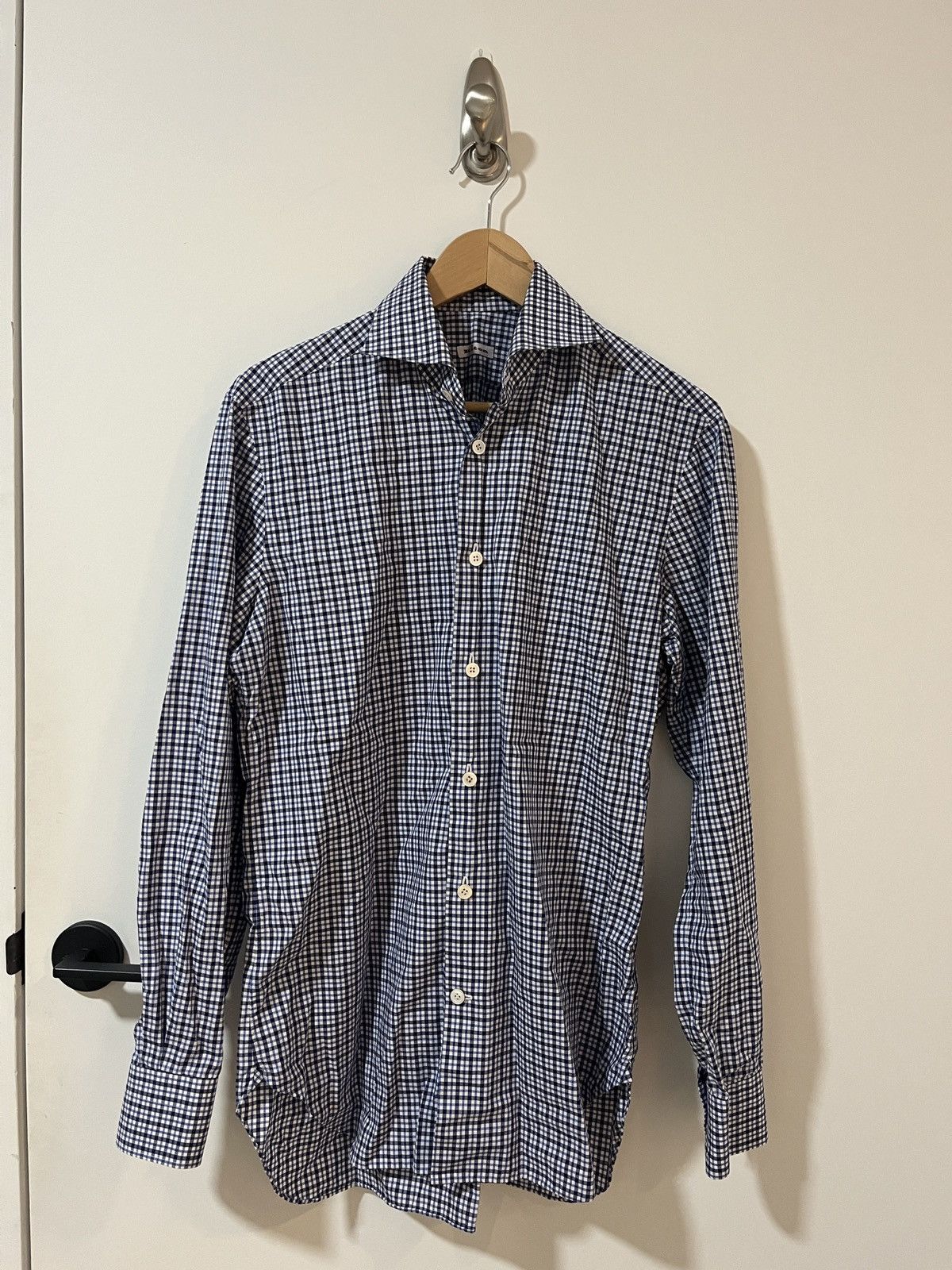 Kiton Kiton Napoli Button Up Shirt Blue Check Cotton Size US M / EU 48-50 / 2 - 1 Thumbnail