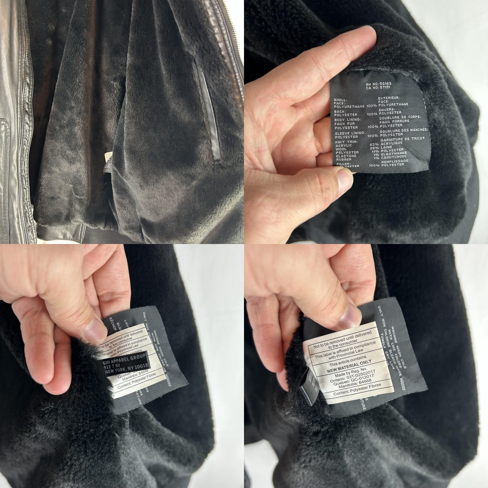 Vintage Marc New York Mens XL Black Faux Leather Bomber Jacket Insulated Lined Faux Fur Full Zip Pockets Size US XL / EU 56 / 4 - 8 Thumbnail