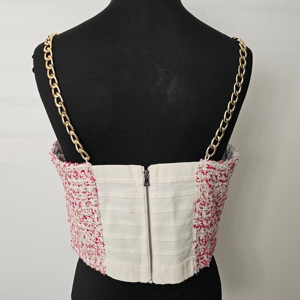Alice + Olivia Alice +Olivia Cristi Pink Tweed Chain Bustier Crop Top 14 Size XL / US 12-14 / IT 48-50 - 6 Thumbnail